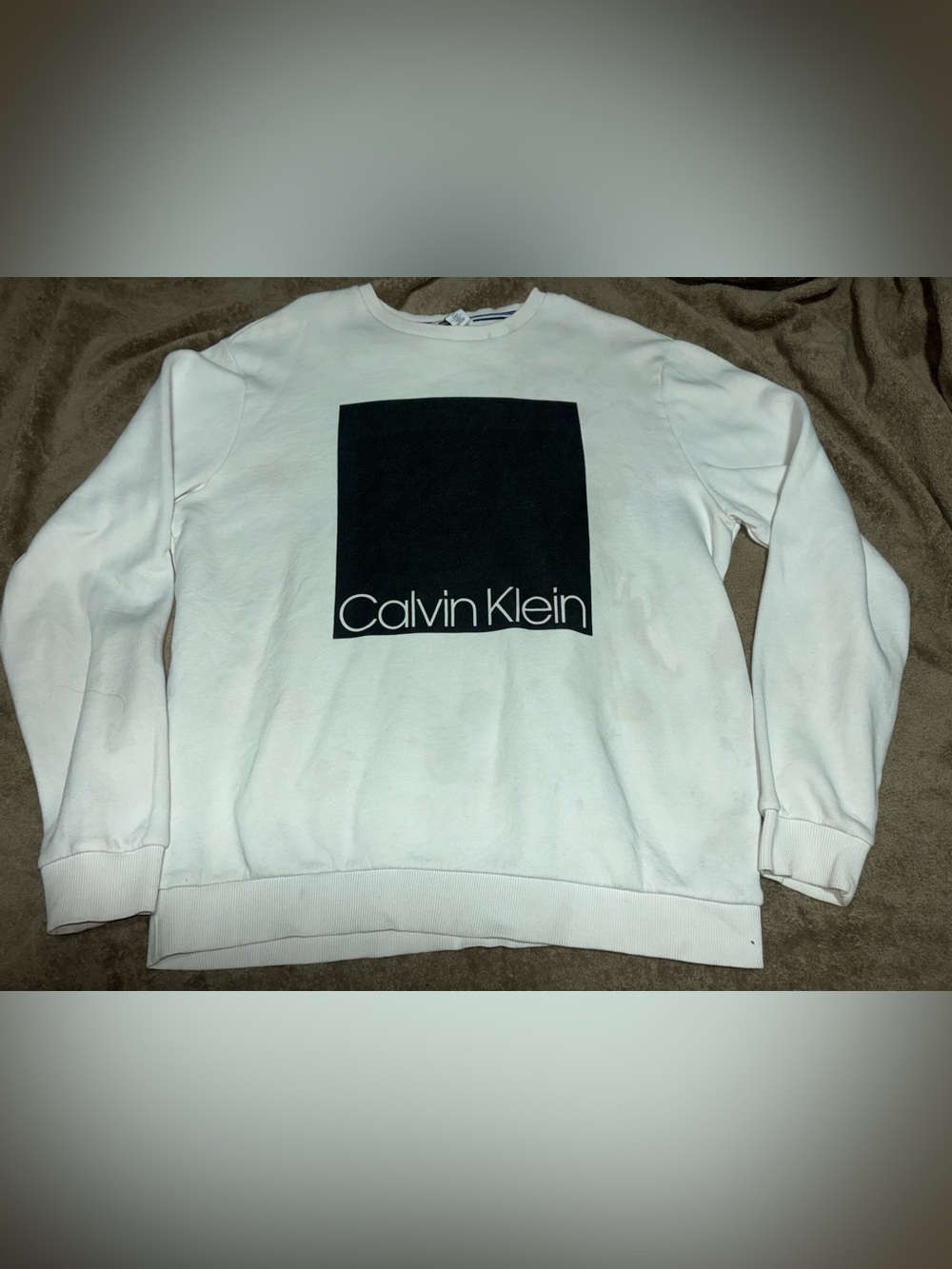 Calvin Klein White Sweatshirt with Black Logo Square